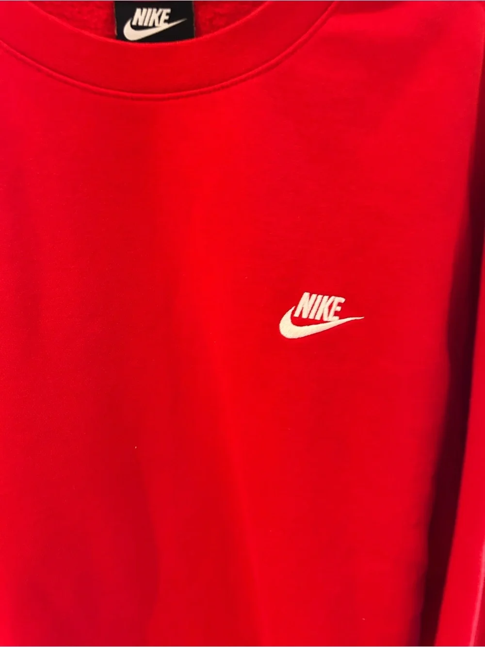 Nike Men’s Red Crewneck Sweatshirt with White Swoosh